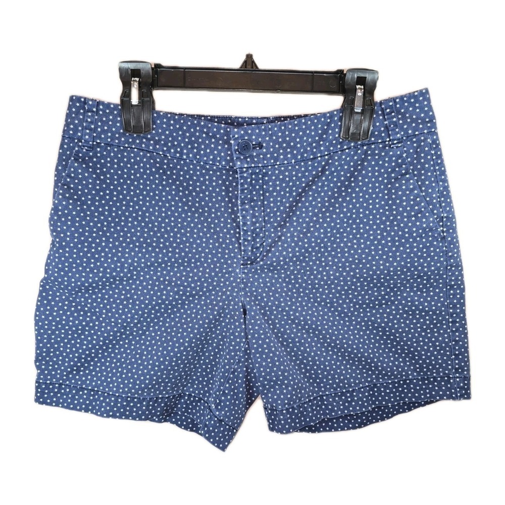 Chaps Midi Chino Shorts Women Size 10 Blue White Stars Pattern